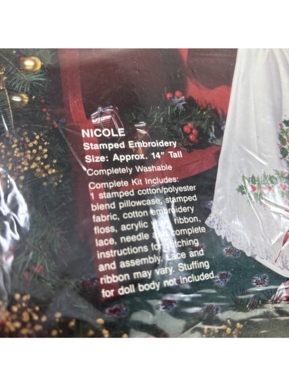 Bucilla Nicole Christmas Doll/Tree Topper Stamped Embroidery 83105 Kit 14” NOS - Picture 2 of 3